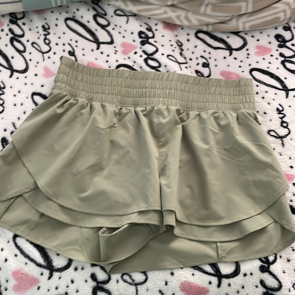 olive green running shorts